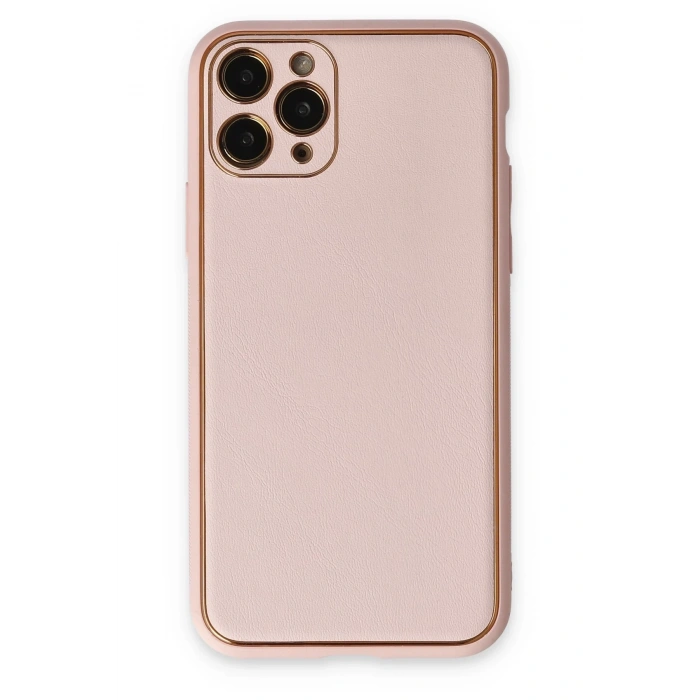 Mey İthalat®   iPhone 11 Pro Max Kılıf Coco Deri Silikon Kapak - Pudra