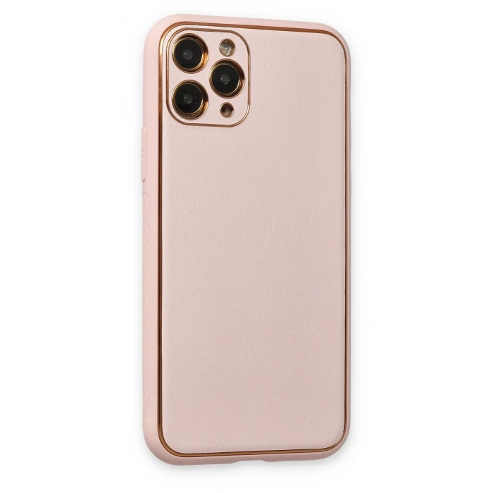 Mey İthalat®   iPhone 11 Pro Max Kılıf Coco Deri Silikon Kapak - Pudra