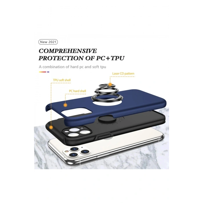 Mey İthalat®   iPhone 11 Pro Max Kılıf Elit Yüzüklü Kapak - Lacivert