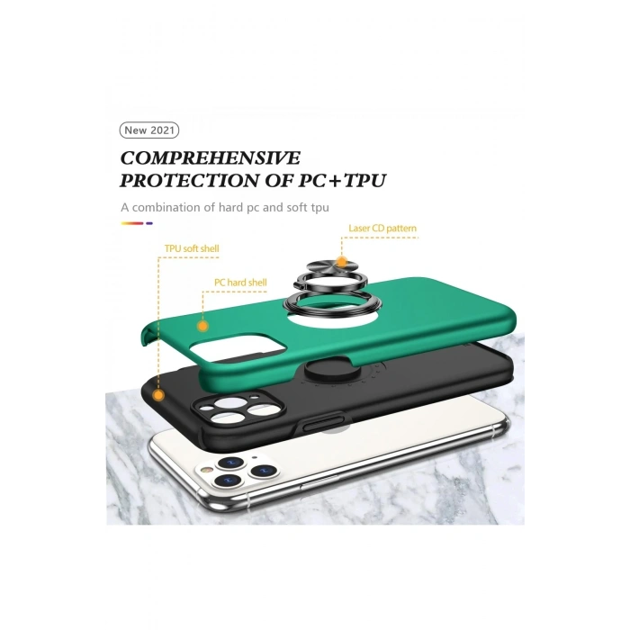 Mey İthalat®   iPhone 11 Pro Max Kılıf Elit Yüzüklü Kapak - Yeşil