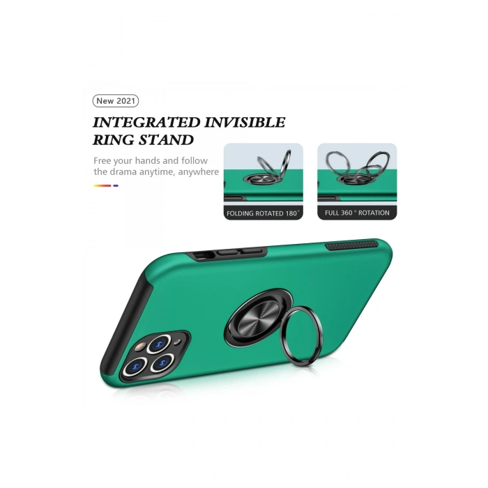 Mey İthalat®   iPhone 11 Pro Max Kılıf Elit Yüzüklü Kapak - Yeşil