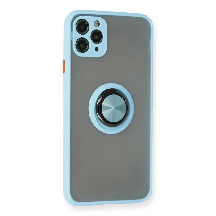 Mey İthalat®   iPhone 11 Pro Max Kılıf Montreal Yüzüklü Silikon Kapak - Buz Mavi