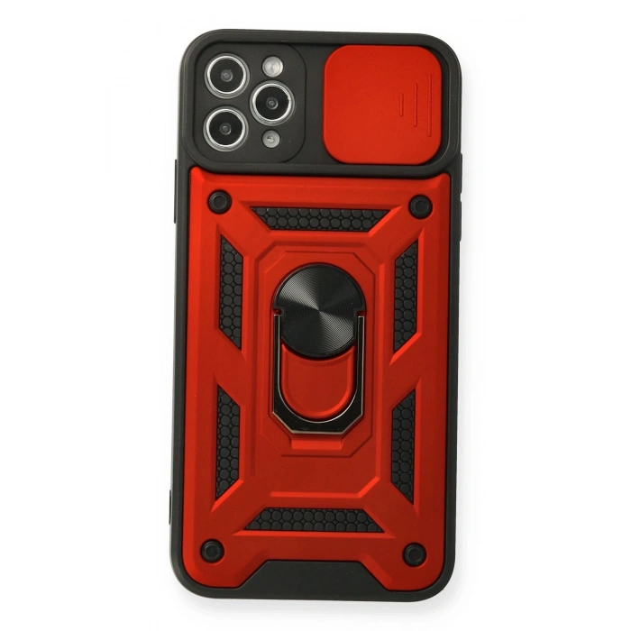 Mey İthalat®   iPhone 11 Pro Max Kılıf Pars Lens Yüzüklü Silikon - Kırmızı
