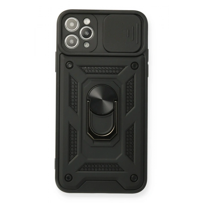 Mey İthalat®   iPhone 11 Pro Max Kılıf Pars Lens Yüzüklü Silikon - Siyah