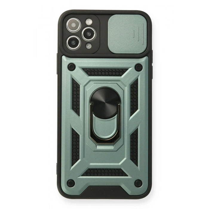 Mey İthalat®   iPhone 11 Pro Max Kılıf Pars Lens Yüzüklü Silikon - Yeşil