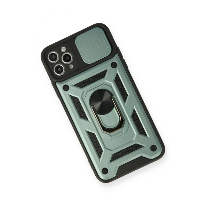 Mey İthalat®   iPhone 11 Pro Max Kılıf Pars Lens Yüzüklü Silikon - Yeşil