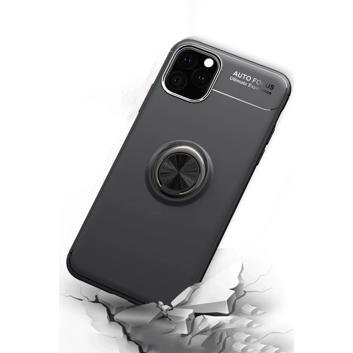 Mey İthalat®   iPhone 11 Pro Max Kılıf Range Yüzüklü Silikon - Siyah