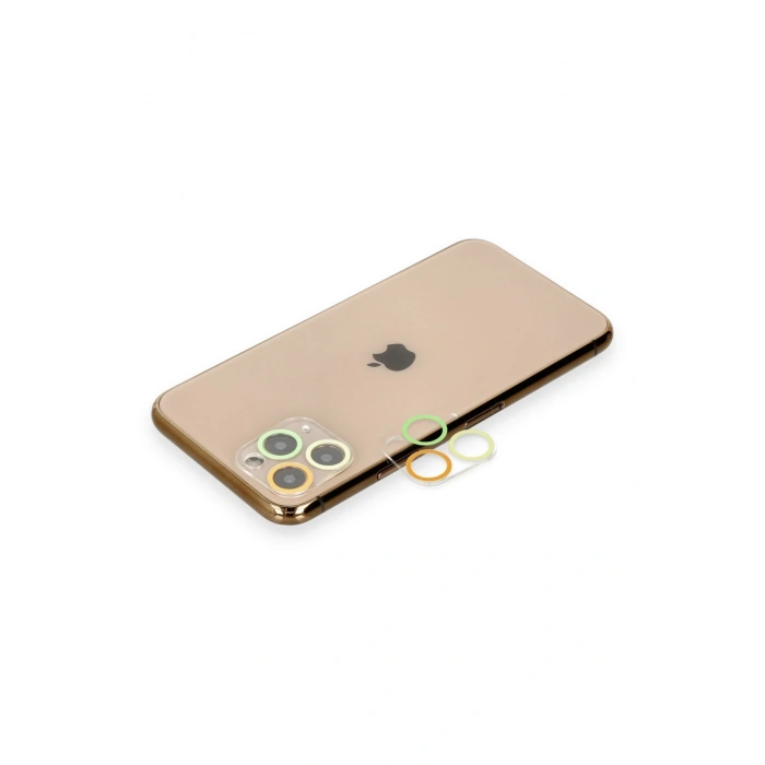 Mey İthalat®   iPhone 11 Pro Renkli Kamera Lens Koruma Cam - Sarı-Turuncu