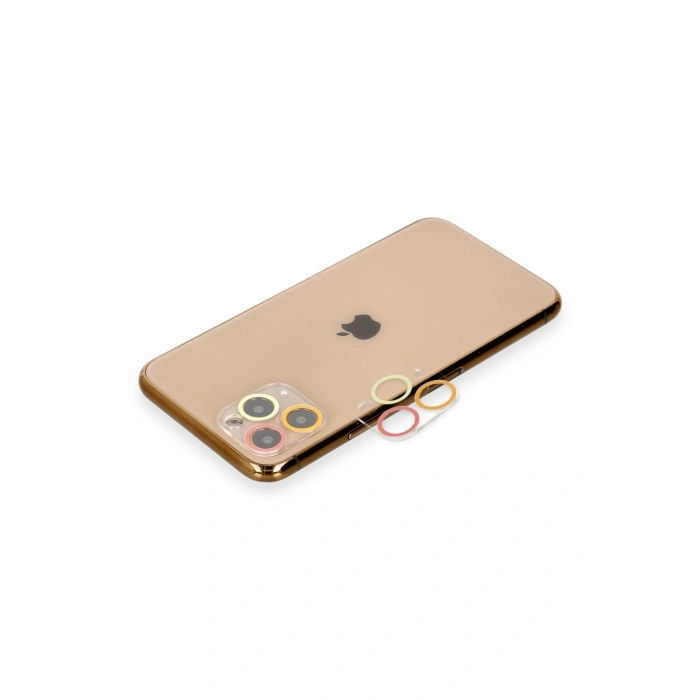 Mey İthalat®   iPhone 11 Pro Renkli Kamera Lens Koruma Cam - Turuncu-Kırmızı