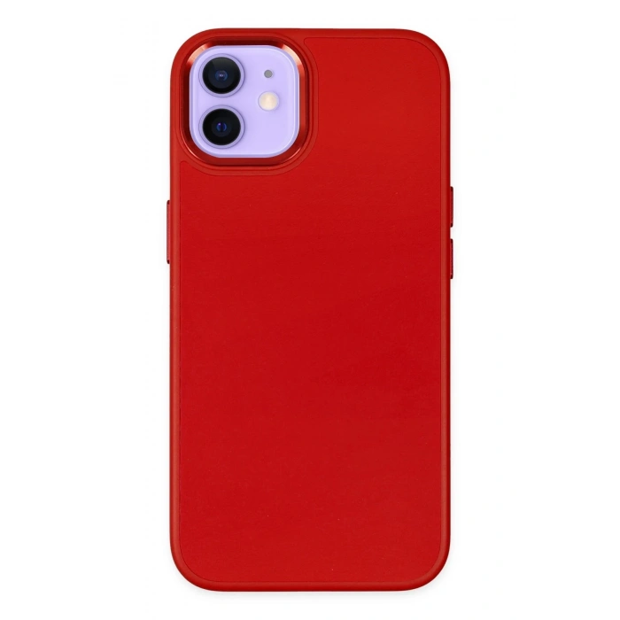 Mey İthalat®   iPhone 12 Kılıf Asya Deri Silikon - Kırmızı