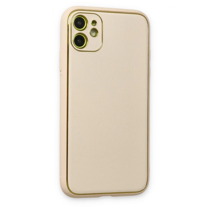 Mey İthalat®   iPhone 12 Kılıf Coco Deri Silikon Kapak - Gold