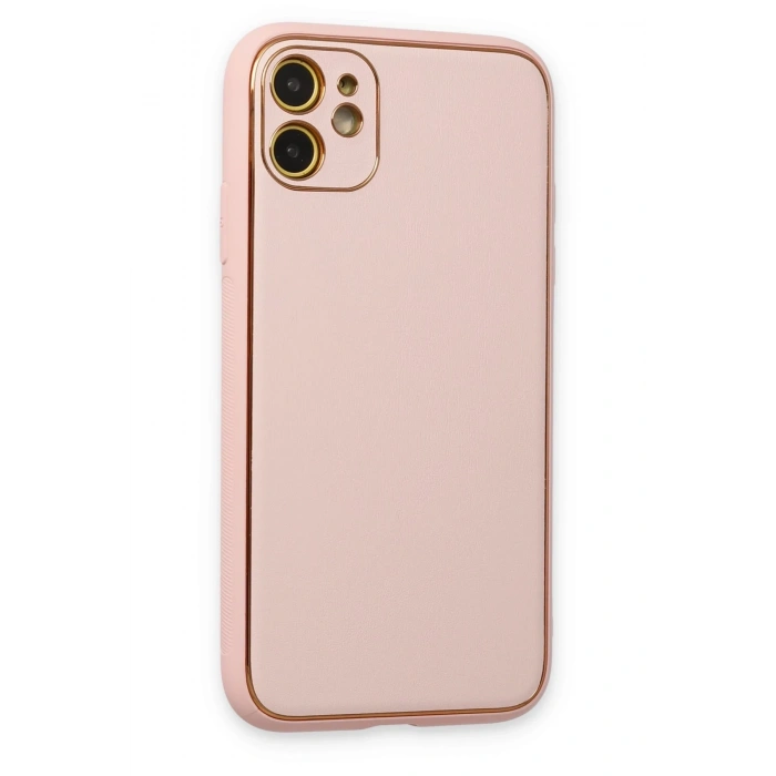 Mey İthalat®   iPhone 12 Kılıf Coco Deri Silikon Kapak - Pudra