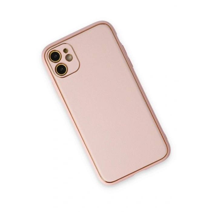 Mey İthalat®   iPhone 12 Kılıf Coco Deri Silikon Kapak - Pudra