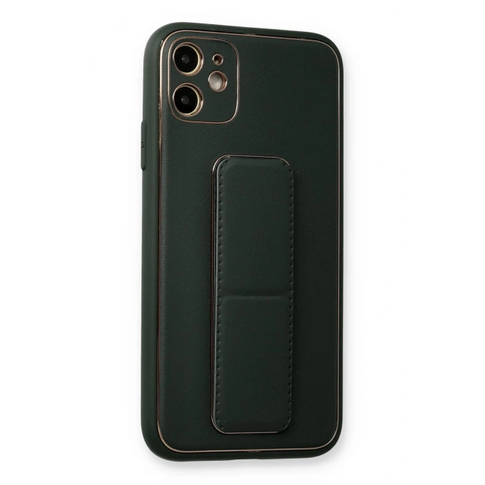 Mey İthalat®   iPhone 12 Kılıf Coco Deri Standlı Kapak - Füme