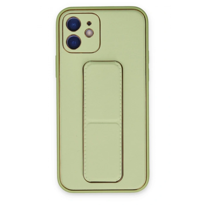 Mey İthalat®   iPhone 12 Kılıf Coco Deri Standlı Kapak - Su Yeşili