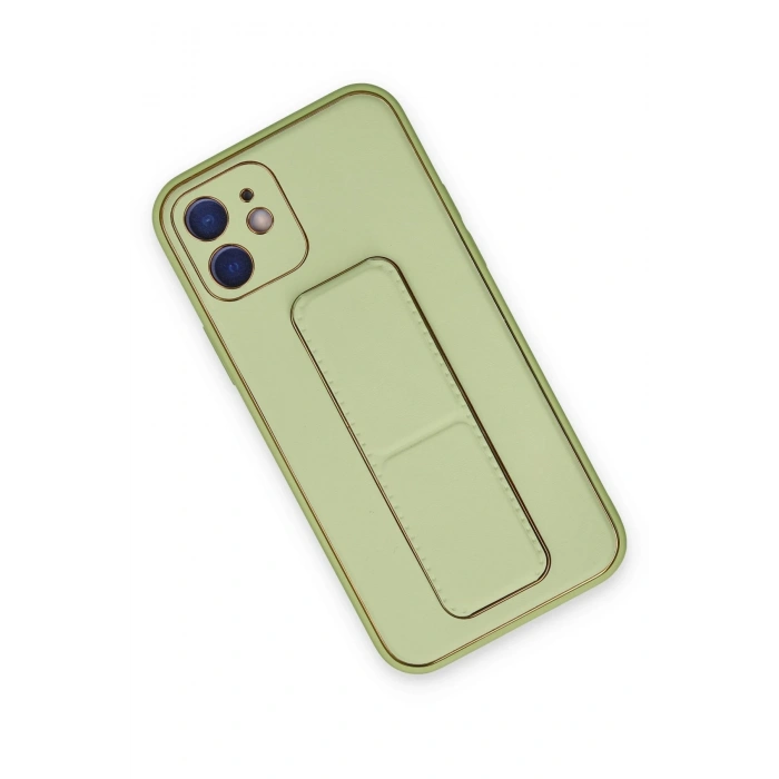 Mey İthalat®   iPhone 12 Kılıf Coco Deri Standlı Kapak - Su Yeşili