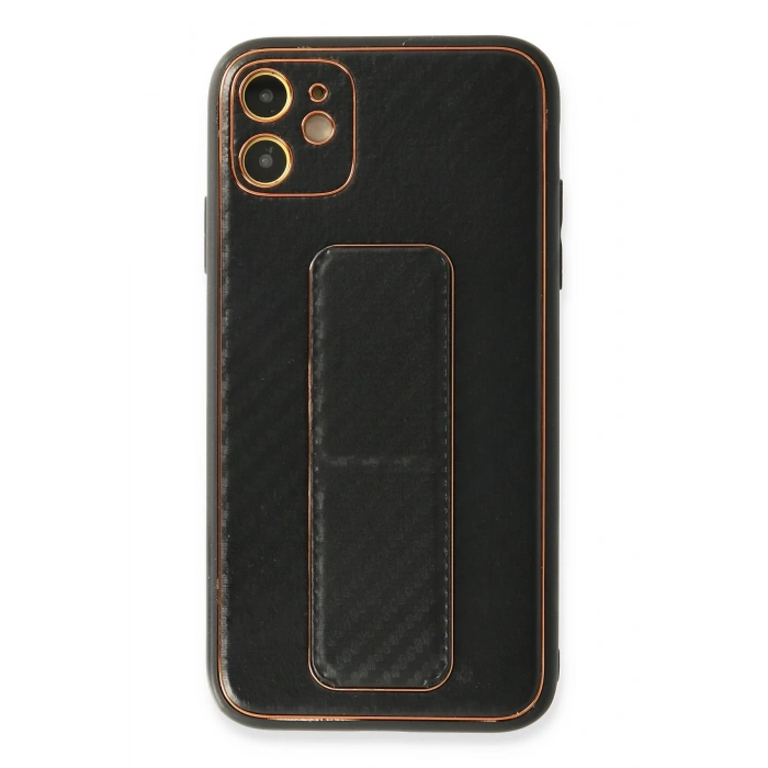 Mey İthalat®   iPhone 12 Kılıf Coco Karbon Standlı Kapak - Siyah