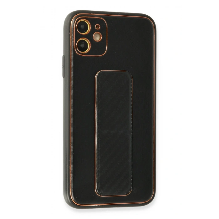 Mey İthalat®   iPhone 12 Kılıf Coco Karbon Standlı Kapak - Siyah
