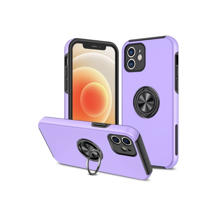 Mey İthalat®   iPhone 12 Kılıf Elit Yüzüklü Kapak - Mor