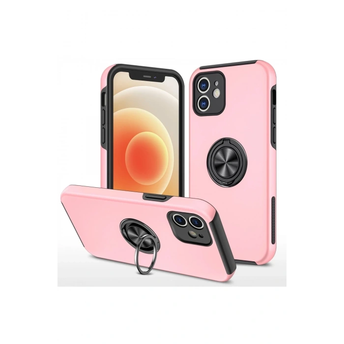 Mey İthalat®   iPhone 12 Kılıf Elit Yüzüklü Kapak - Pembe
