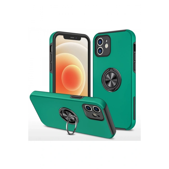 Mey İthalat®   iPhone 12 Kılıf Elit Yüzüklü Kapak - Yeşil