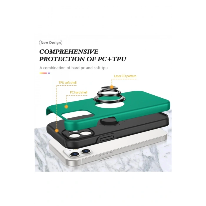 Mey İthalat®   iPhone 12 Kılıf Elit Yüzüklü Kapak - Yeşil