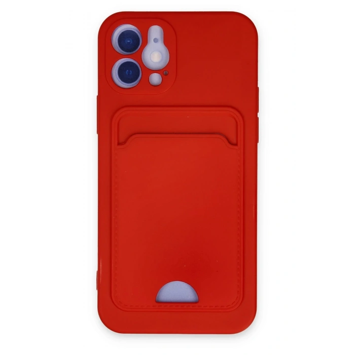 Mey İthalat®   iPhone 12 Kılıf Kelvin Kartvizitli Silikon - Kırmızı