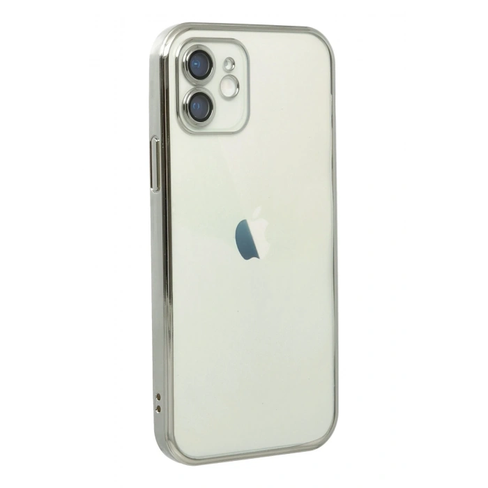 Mey İthalat®   iPhone 12 Kılıf  Lensli Silikon - Gümüş