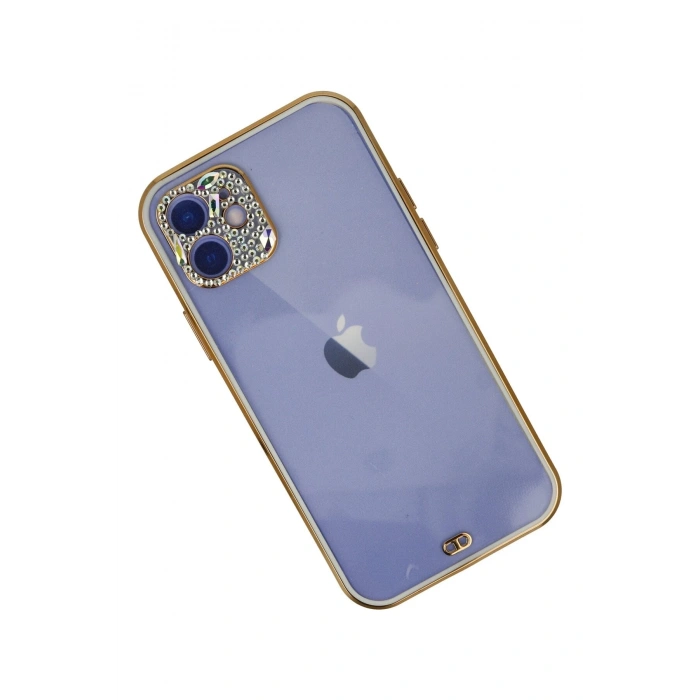 Mey İthalat®   iPhone 12 Kılıf Liva Taşlı Silikon - Beyaz