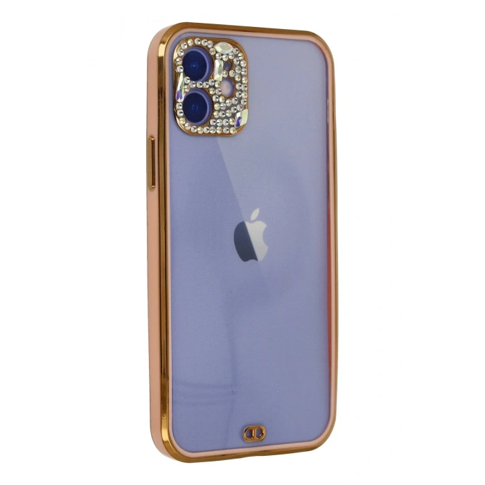 Mey İthalat®   iPhone 12 Kılıf Liva Taşlı Silikon - Pembe