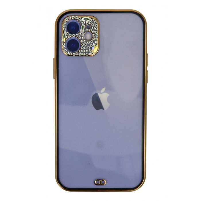 Mey İthalat®   iPhone 12 Kılıf Liva Taşlı Silikon - Siyah