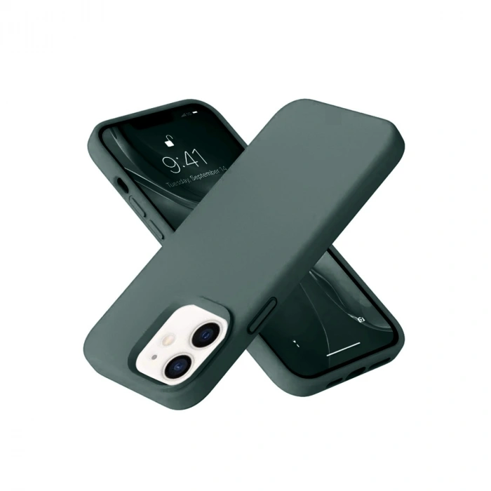 Mey İthalat®   iPhone 12 Kılıf Nano içi Kadife Silikon - Koyu Yeşil