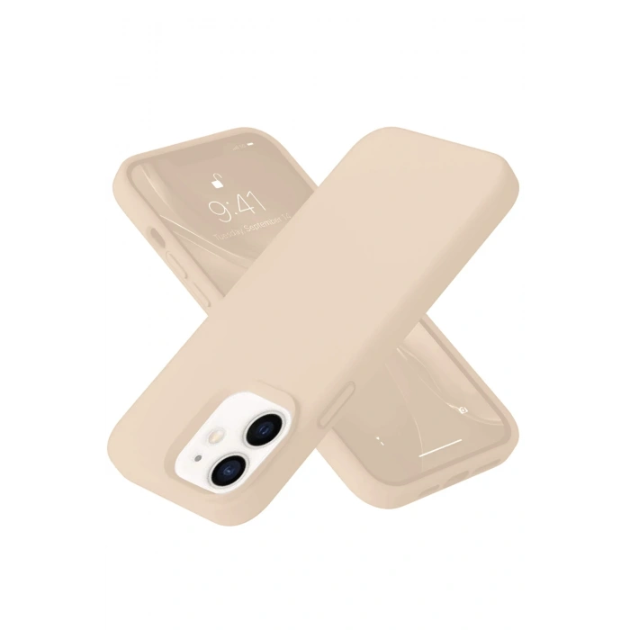 Mey İthalat®   iPhone 12 Kılıf Nano içi Kadife Silikon - Pudra