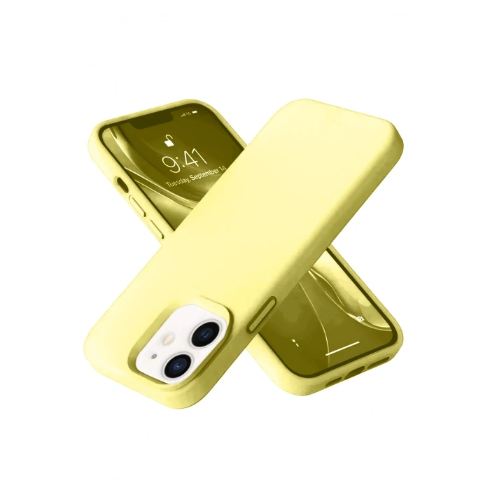 Mey İthalat®   iPhone 12 Kılıf Nano içi Kadife Silikon- Sarı
