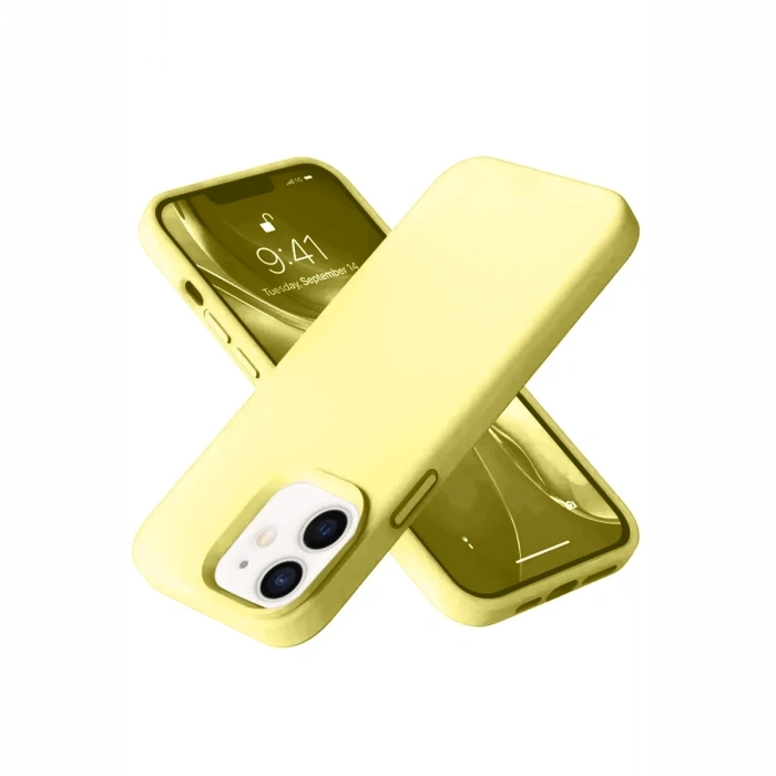 Mey İthalat®   iPhone 12 Kılıf Nano içi Kadife Silikon- Sarı