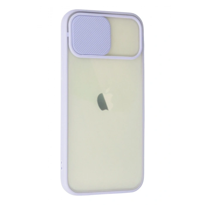 Mey İthalat®   iPhone 12 Kılıf Palm Buzlu Kamera Sürgülü Silikon - Lila