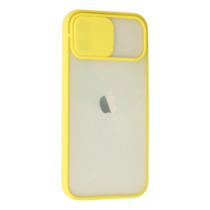 Mey İthalat®   iPhone 12 Kılıf Palm Buzlu Kamera Sürgülü Silikon - Sarı