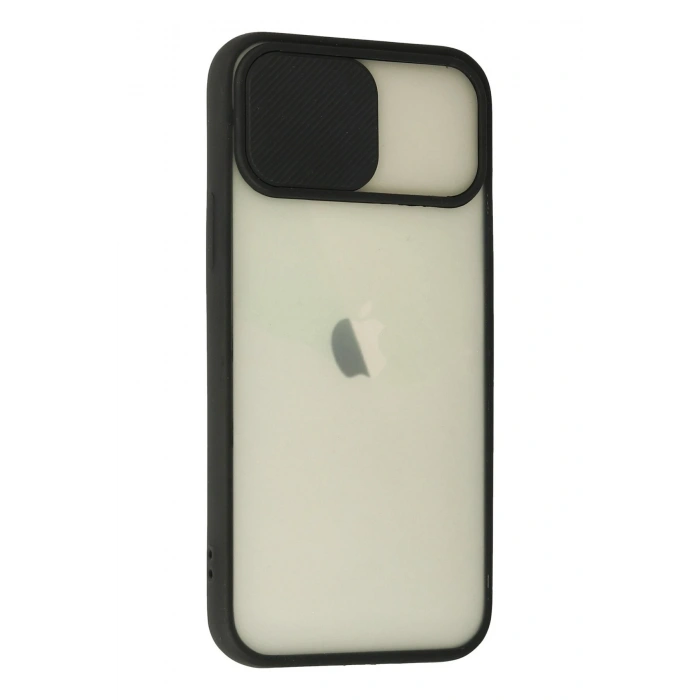 Mey İthalat®   iPhone 12 Kılıf Palm Buzlu Kamera Sürgülü Silikon - Siyah
