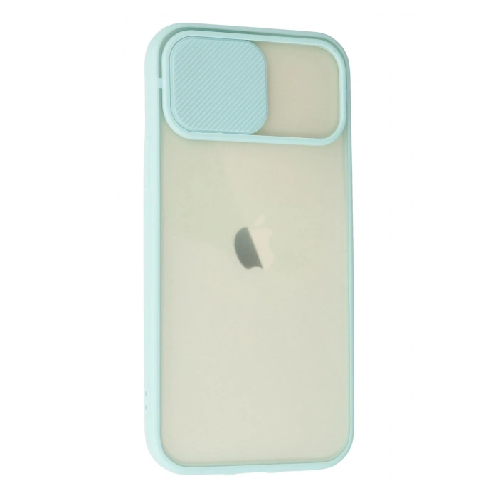 Mey İthalat®   iPhone 12 Kılıf Palm Buzlu Kamera Sürgülü Silikon - Turkuaz