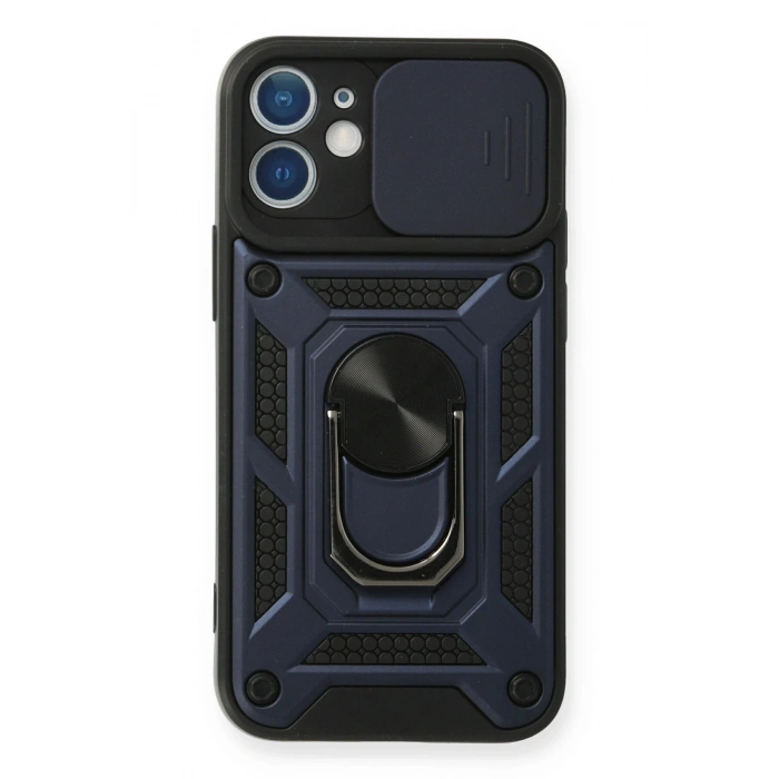 Mey İthalat®   iPhone 12 Kılıf Pars Lens Yüzüklü Silikon - Lacivert