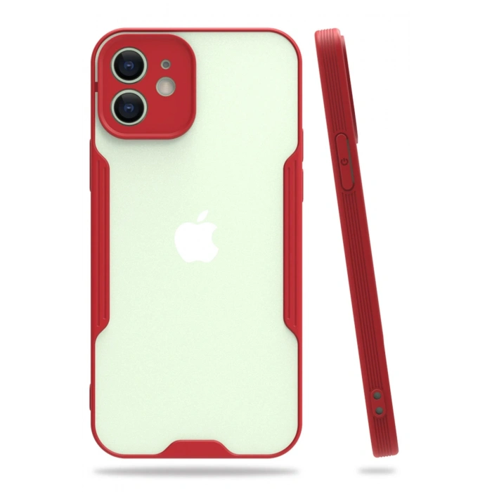 Mey İthalat®   iPhone 12 Kılıf Platin Silikon - Kırmızı