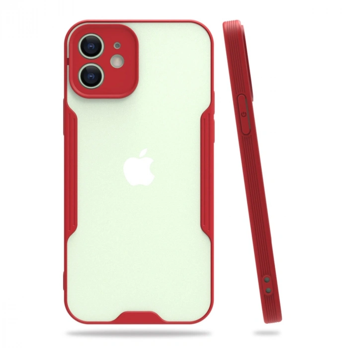 Mey İthalat®   iPhone 12 Kılıf Platin Silikon - Kırmızı
