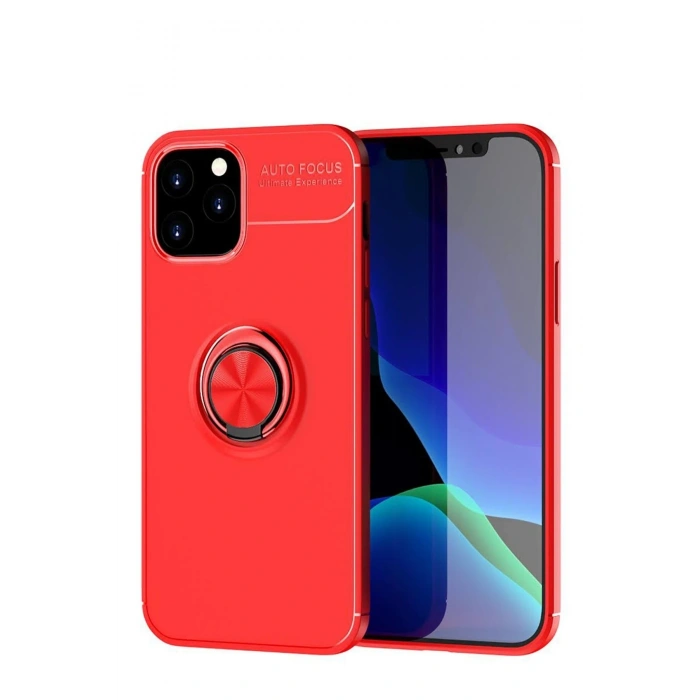 Mey İthalat®   iPhone 12 Kılıf Range Yüzüklü Silikon - Kırmızı