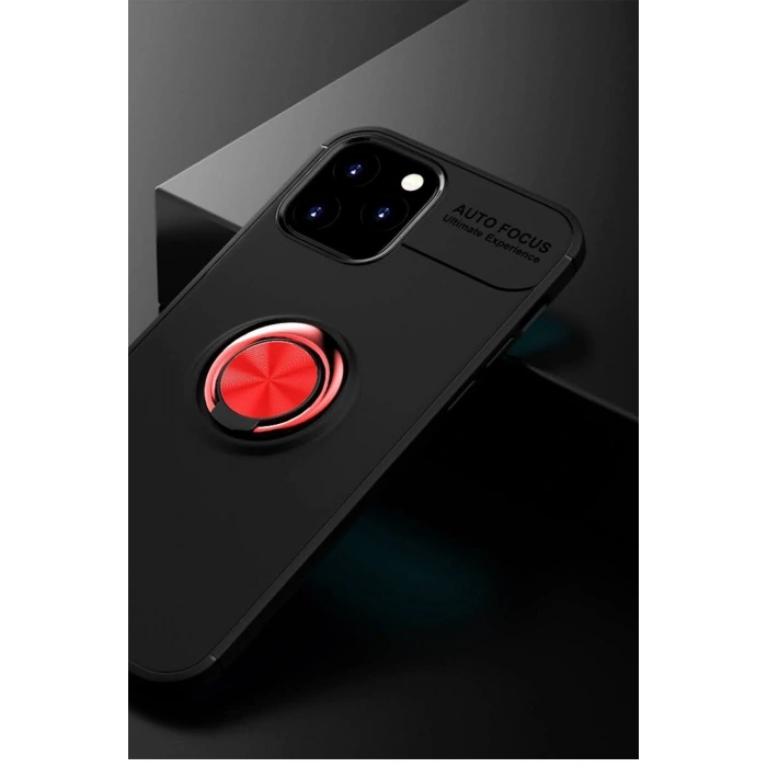 Mey İthalat®   iPhone 12 Kılıf Range Yüzüklü Silikon - Siyah-Kırmızı