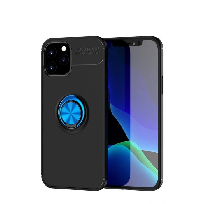 Mey İthalat®   iPhone 12 Kılıf Range Yüzüklü Silikon - Siyah-Mavi