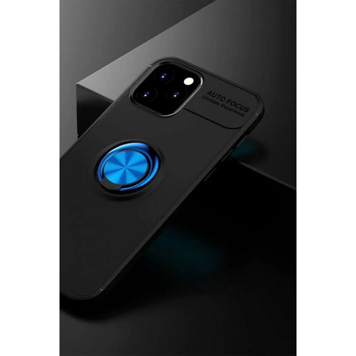 Mey İthalat®   iPhone 12 Kılıf Range Yüzüklü Silikon - Siyah-Mavi