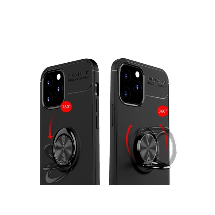 Mey İthalat®   iPhone 12 Kılıf Range Yüzüklü Silikon - Siyah-Mavi