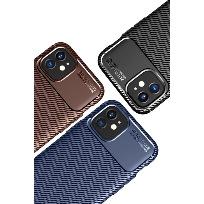 Mey İthalat®   iPhone 12 Mini Kılıf Auto Focus Karbon Kapak - Kahverengi