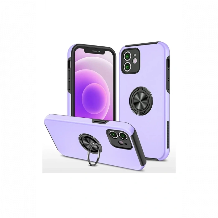 Mey İthalat®   iPhone 12 Mini Kılıf Elit Yüzüklü Kapak - Mor