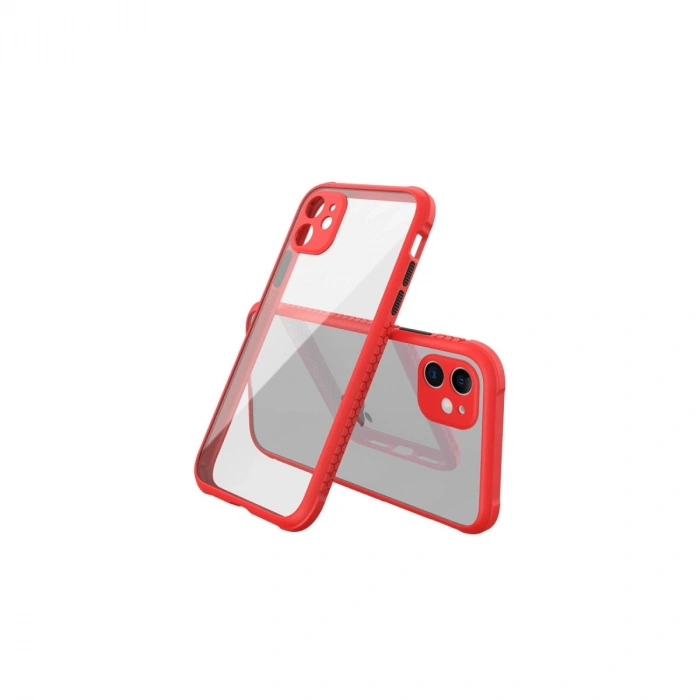 Mey İthalat®   iPhone 12 Mini Kılıf Miami Şeffaf Silikon - Kırmızı